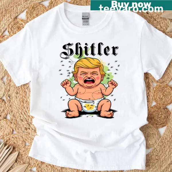 Oversized t-shirt featuring a humorous political graphic with a baby character