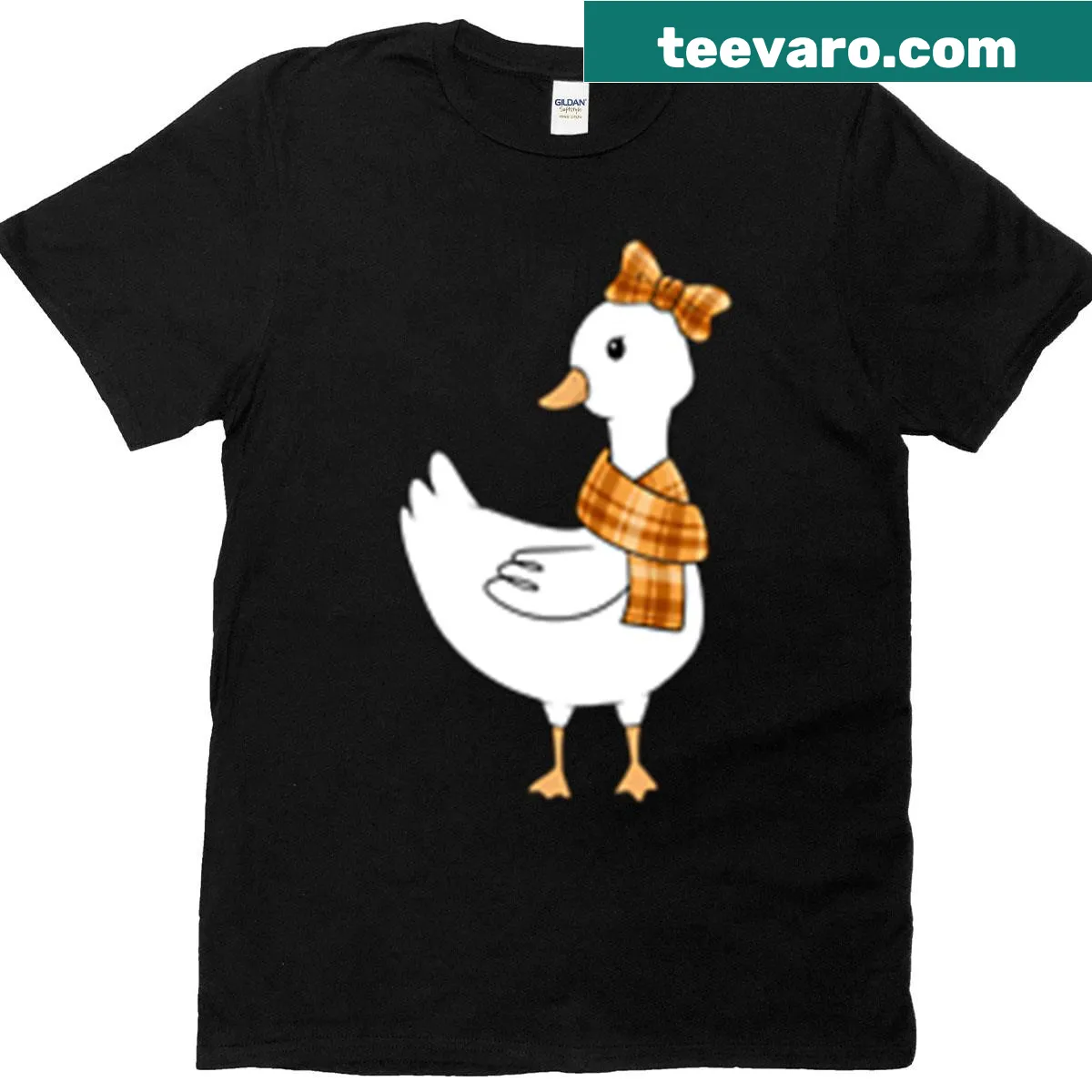 Cartoon goose design for autumn on a seasonal T-shirt — on a men's t-shirt