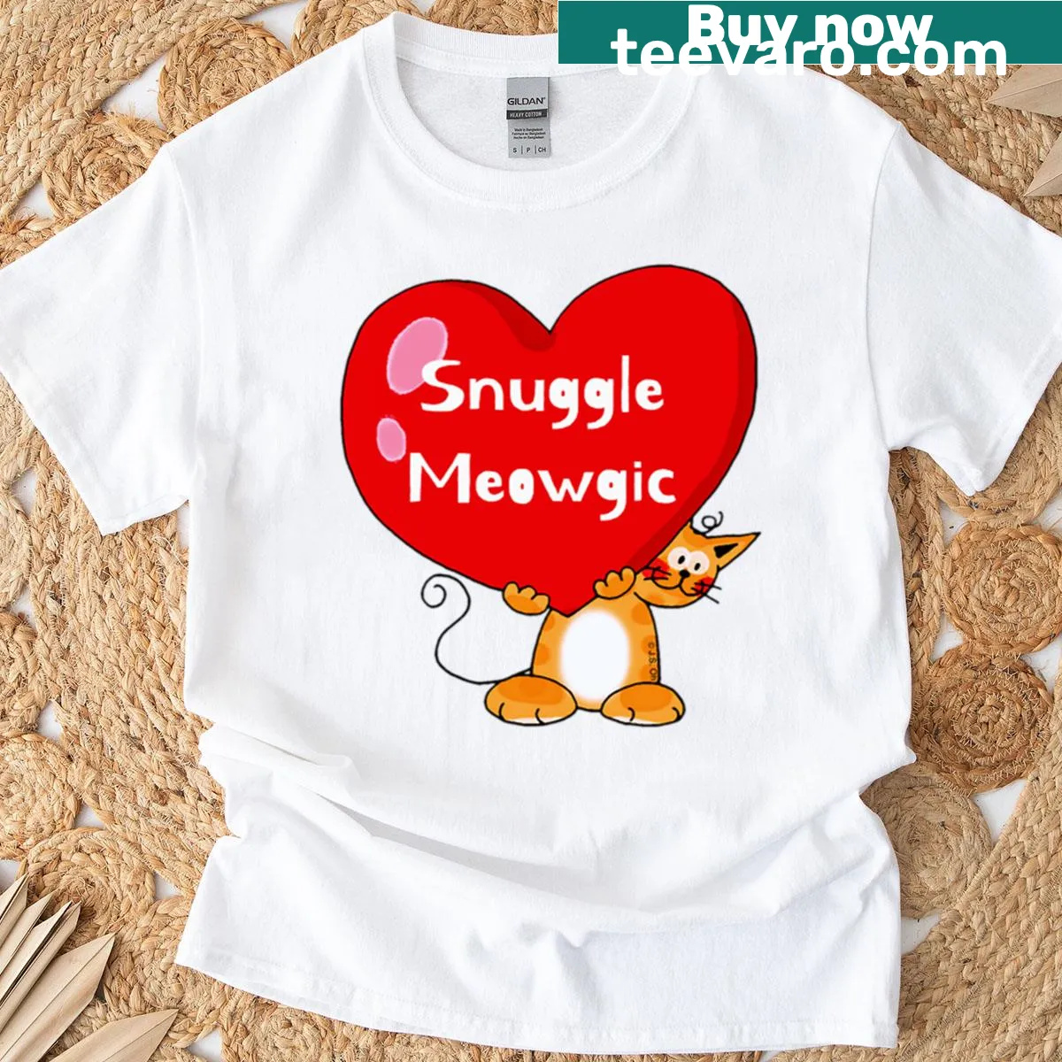 Cute cat-themed T-shirt with the phrase Snuggle Meowgic — on a men's t-shirt