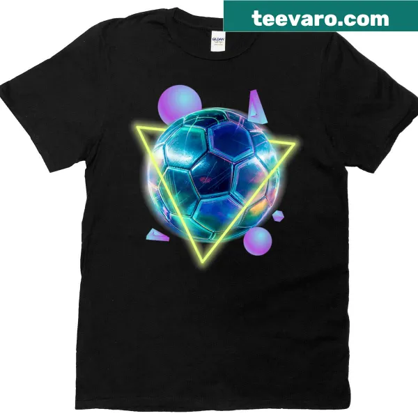 Futuristic soccer ball graphic T-shirt with digital design