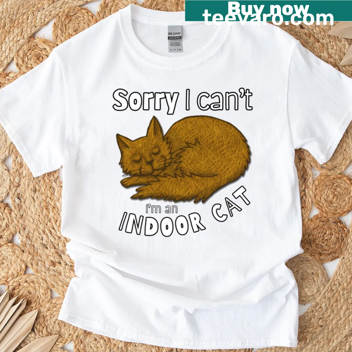 Indoor cat humorous t-shirt with playful typography — on a men's t-shirt