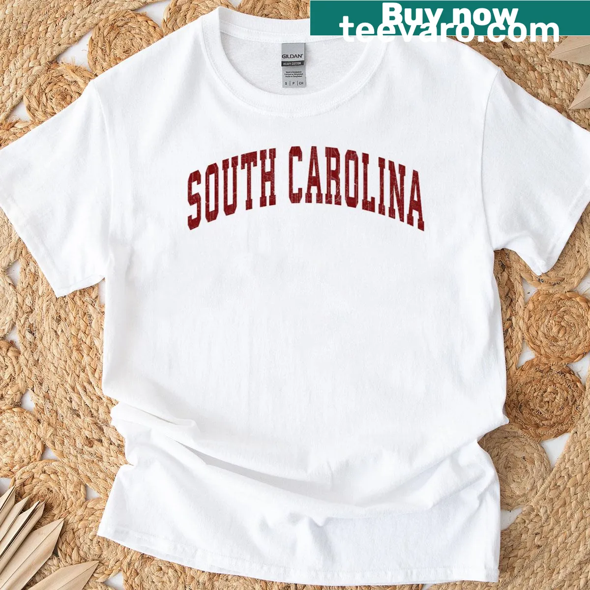 Vintage sports-style t-shirt with South Carolina SC logo — on a men's t-shirt