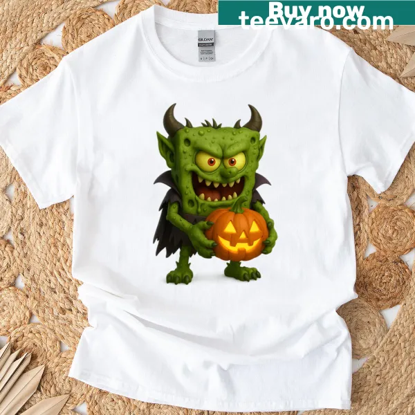 Oversized T-shirt featuring Spongebob as a monster with a pumpkin design