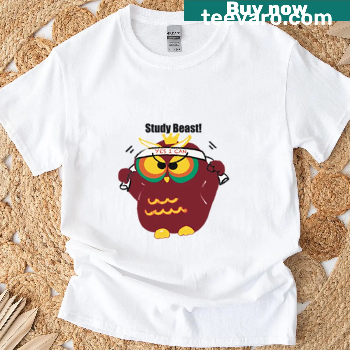 Motivational owl graphic wearing a headband on a premium t-shirt — on a men's t-shirt