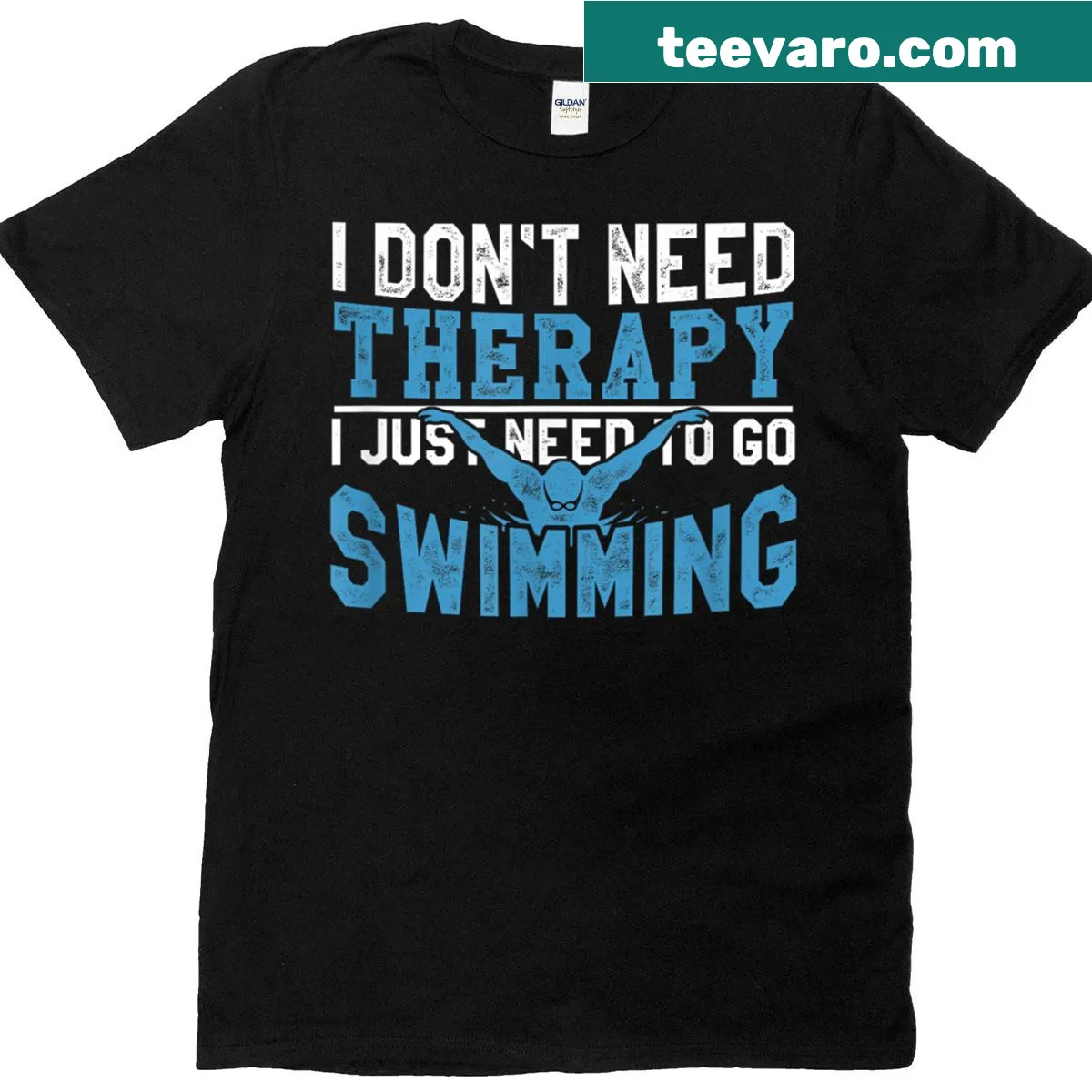 Funny swimming therapy T-shirt with playful graphics — on a men's t-shirt