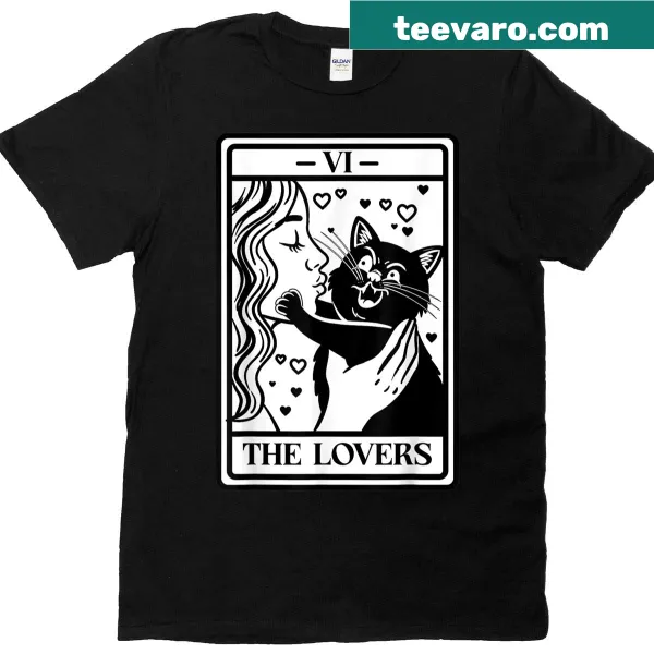 Funny cat mom T-shirt featuring tarot card and black cat humor.