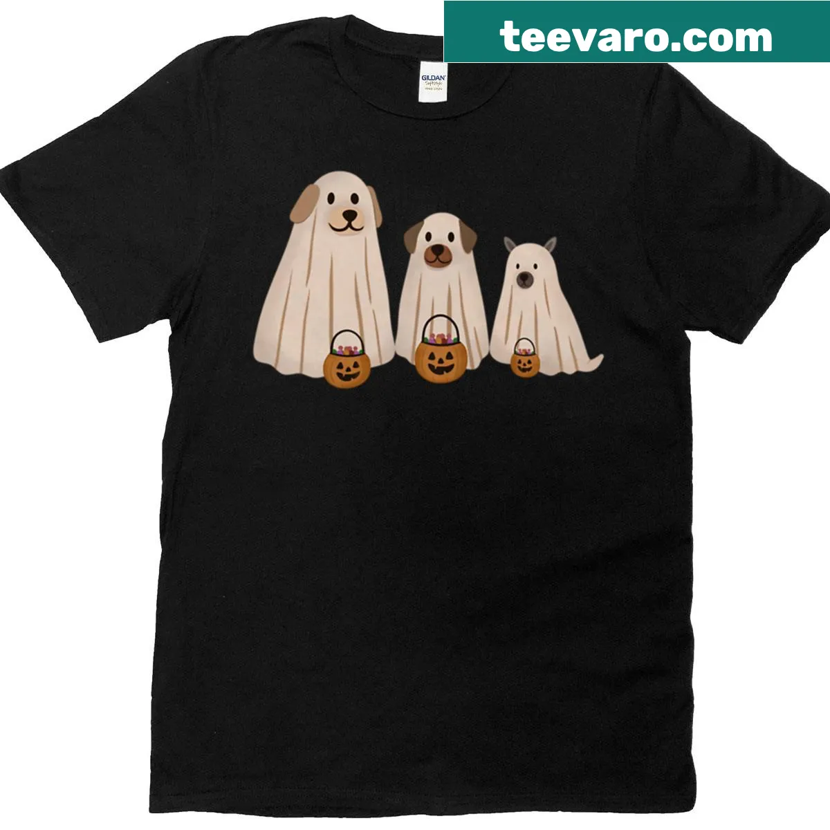 Oversized T-shirt featuring playful Halloween dogs illustration — on a men's t-shirt