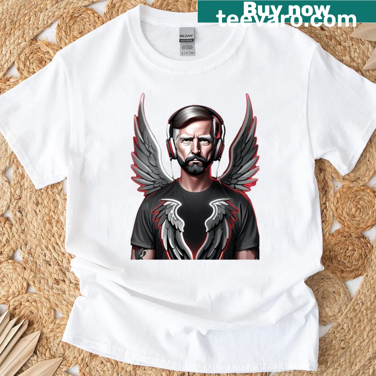 Bold typography shirt with the phrase 'Trump Music' — on a men's t-shirt