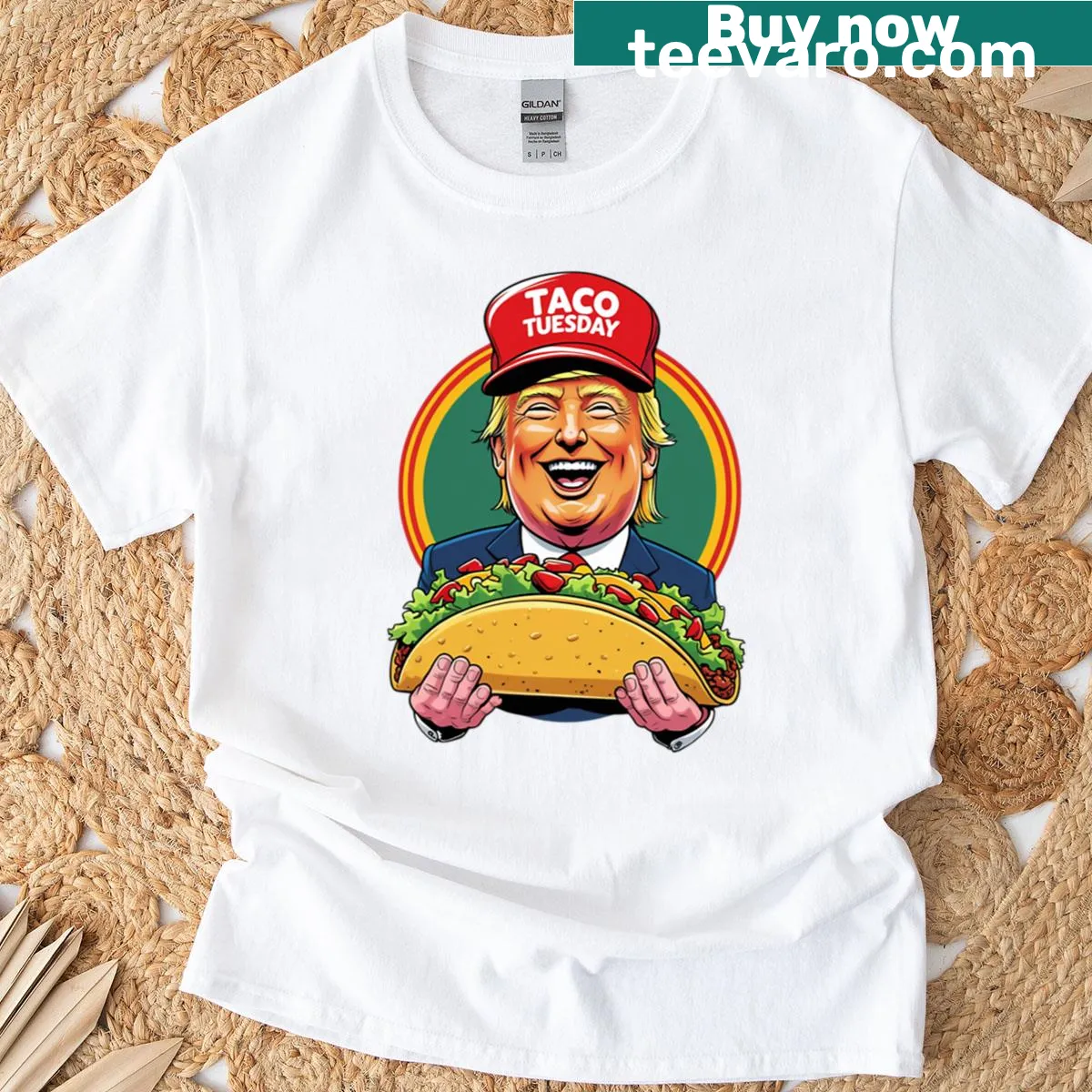 T-shirt featuring humorous Taco Time graphic with tacos. — on a men's t-shirt