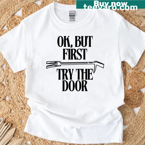 Minimalist typography t-shirt with Try The Door phrase