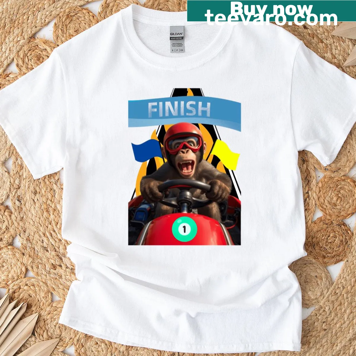 Illustration of a dynamic chimpanzee in action on a T-shirt — on a men's t-shirt