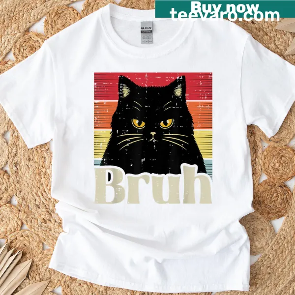 Vintage cat meme graphic on a humorous t-shirt for kitten lovers