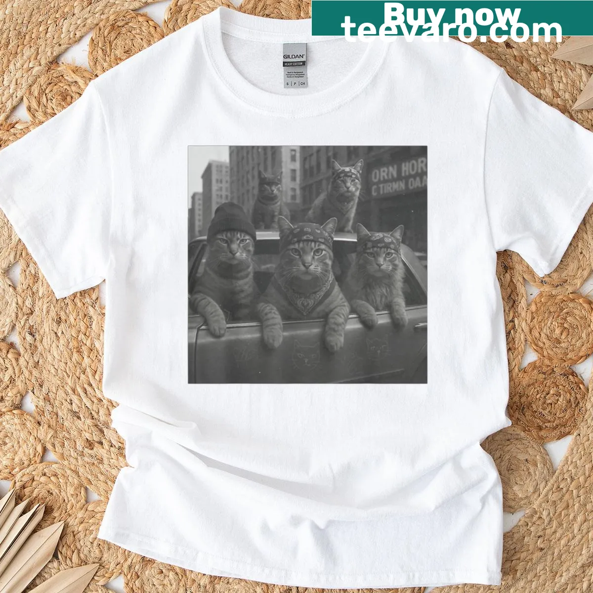 T-shirt with a vintage cat meme for cat lovers — on a men's t-shirt