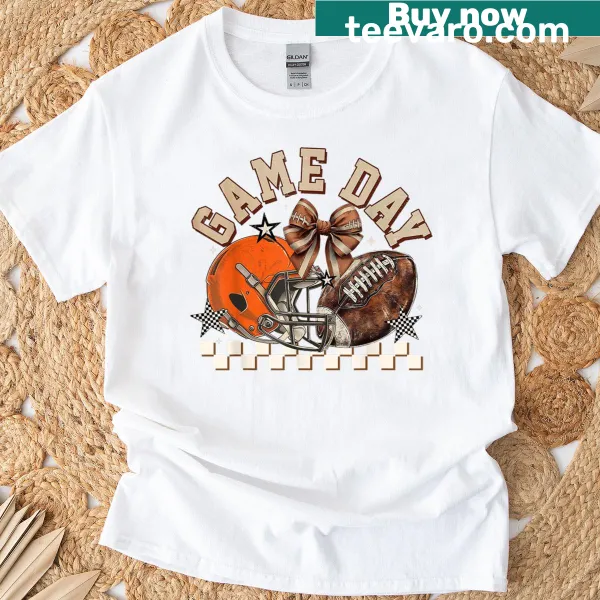 Vintage Football Mom t-shirt with orange bow design