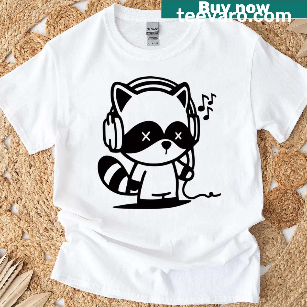 Vintage-style T-shirt featuring a raccoon with headphones — on a men's t-shirt
