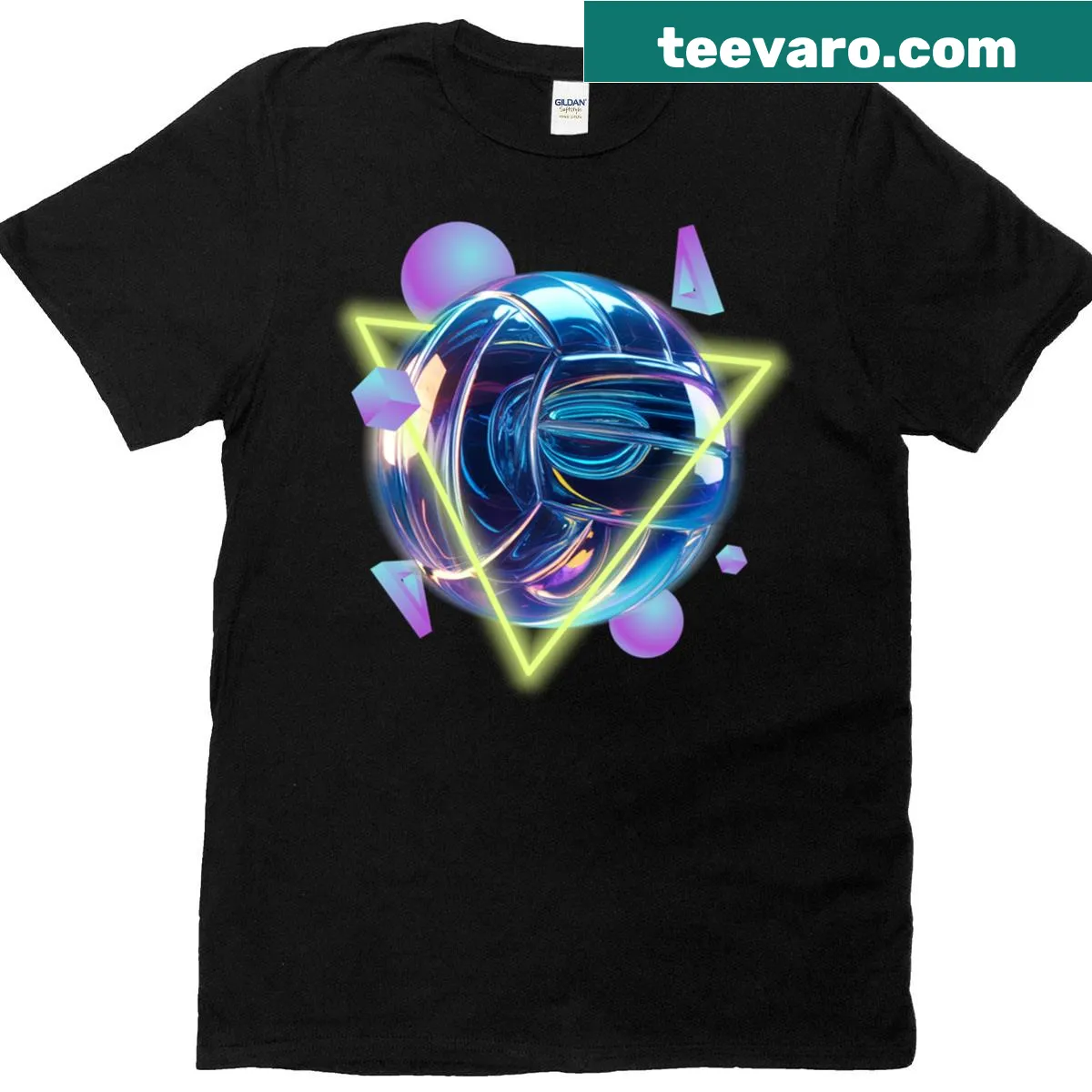 Futuristic volleyball graphic T-shirt in pop-art style — on a men's t-shirt