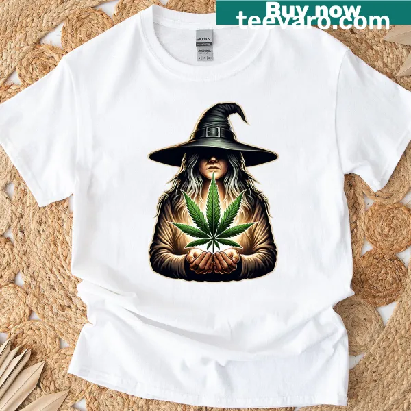 Cartoon dinosaur Weedosaurus with cannabis leaves on a t-shirt