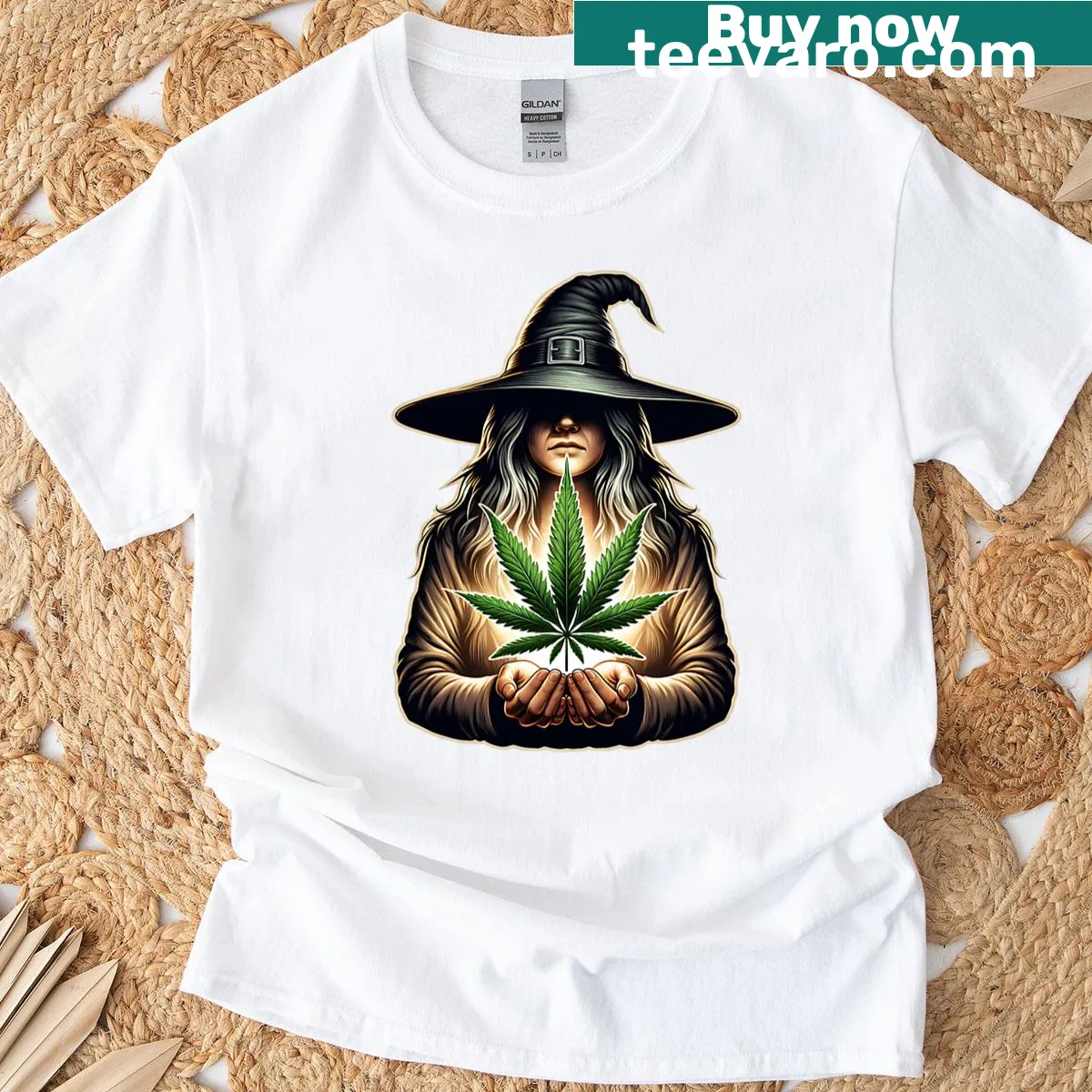 Cartoon dinosaur Weedosaurus with cannabis leaves on a t-shirt — on a men's t-shirt
