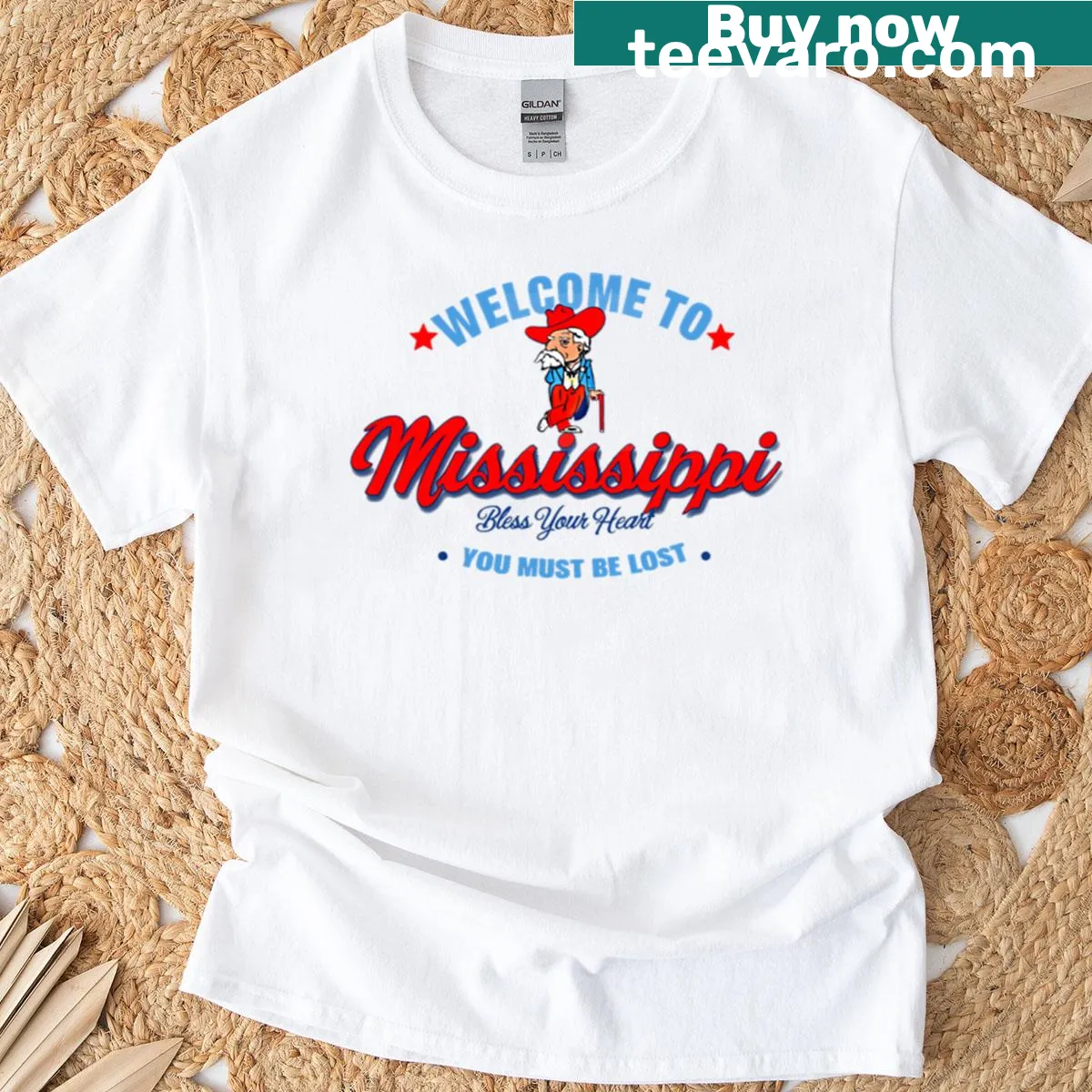 T-shirt featuring 'Welcome To Mississippi - Bless Your Heart' text and design — on a men's t-shirt
