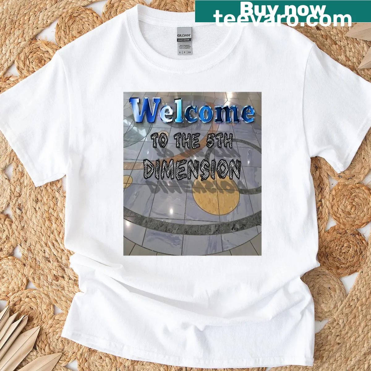 Whimsical illustration for the 5th Dimension on a casual T-shirt — on a men's t-shirt