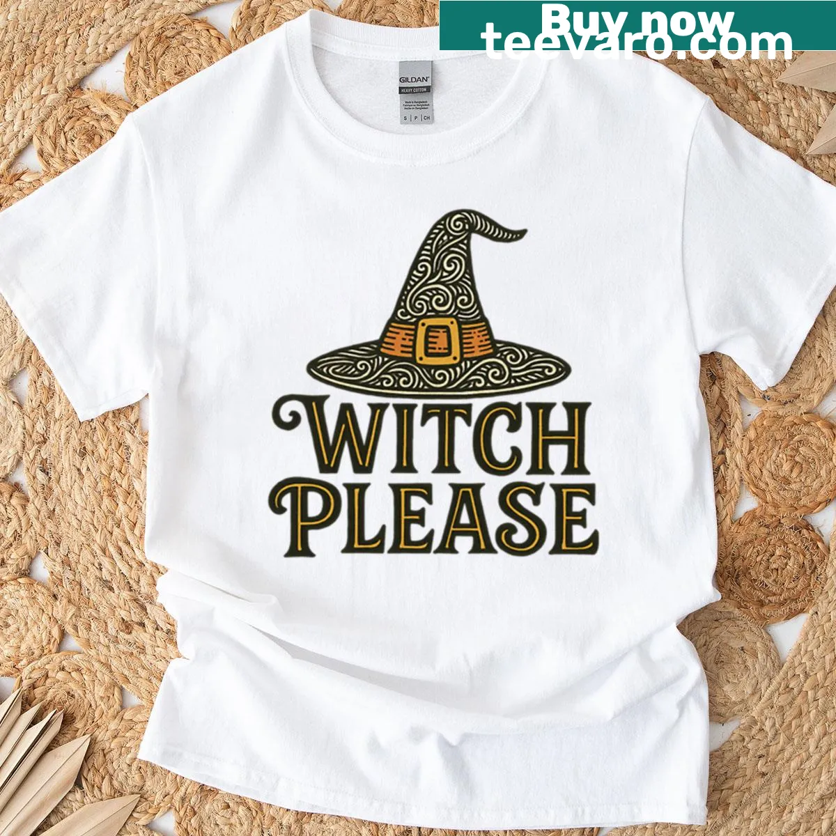 T-shirt with the humorous phrase 'Witch Please' in playful typography — on a men's t-shirt