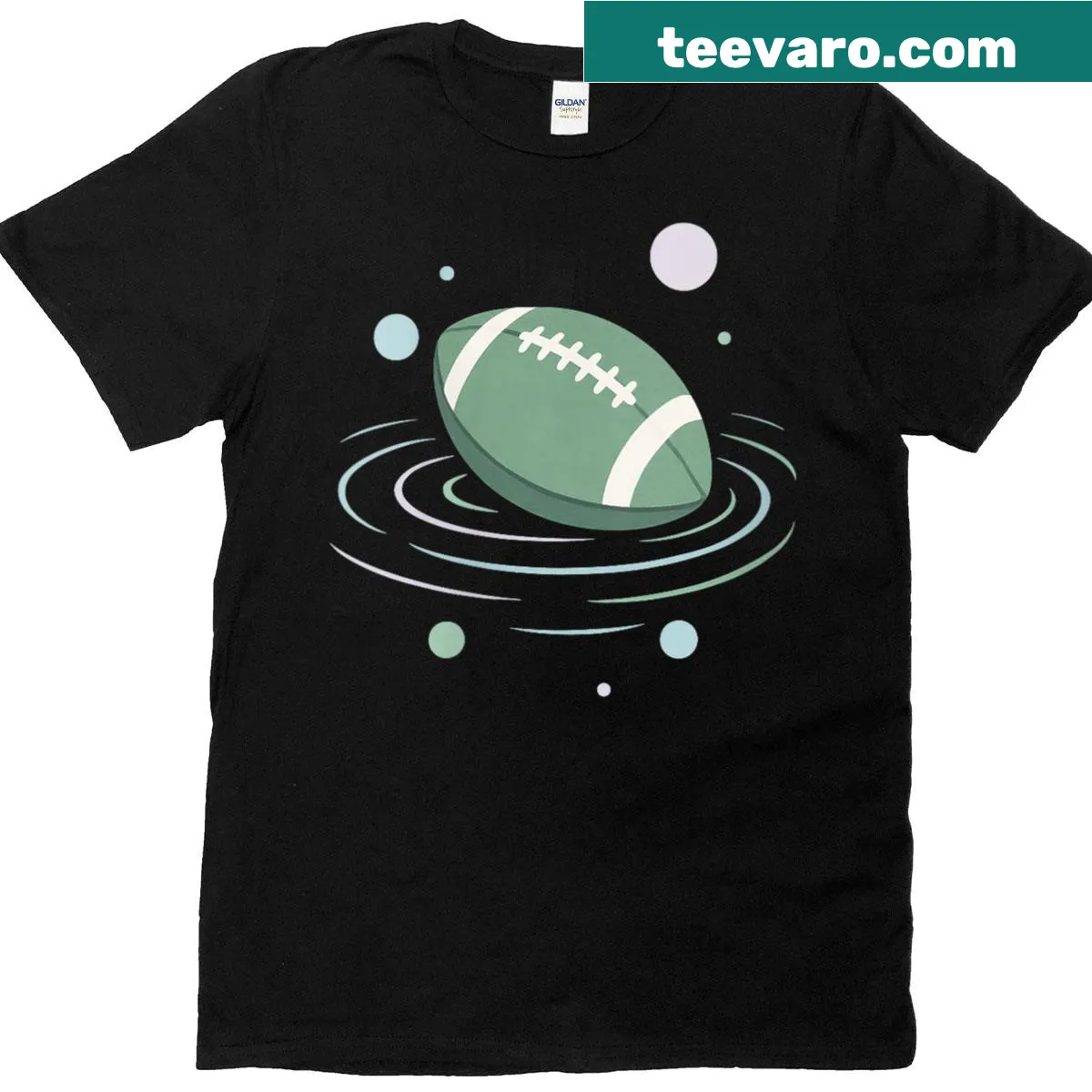 Illustrated football-themed T-shirt for women featuring fun sports graphics — on a men's t-shirt