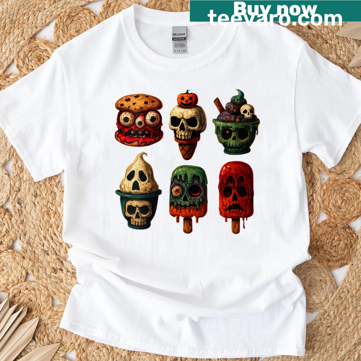 Humorous T-shirt about ice cream and horror movies, perfect for women. — on a men's t-shirt