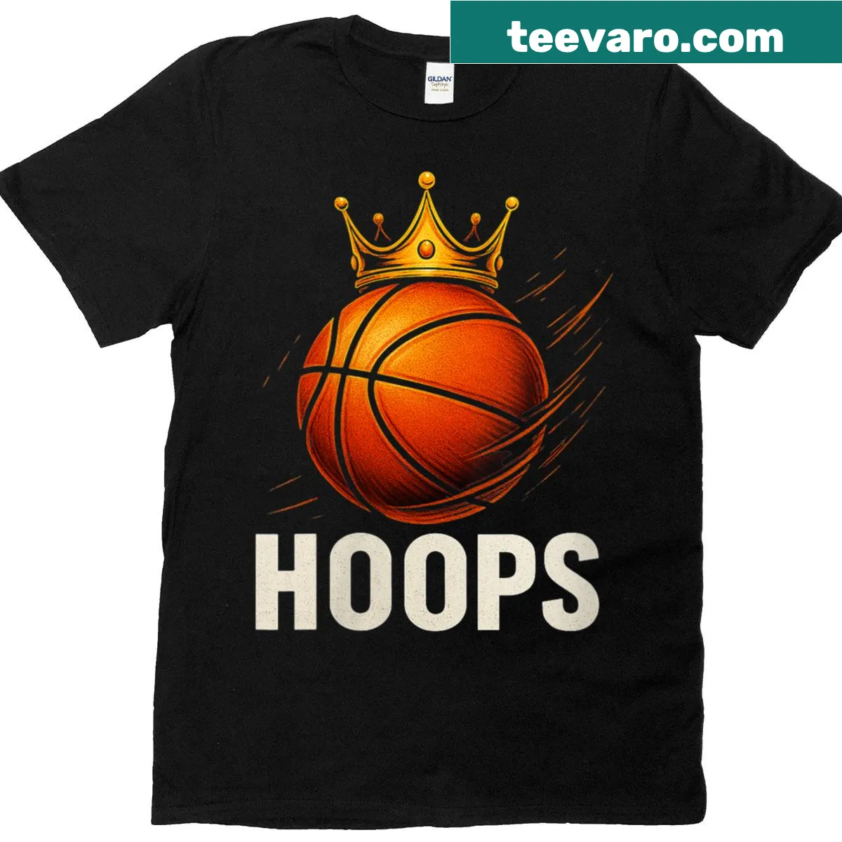 Funny t-shirt with cartoon crowned basketball player graphic — on a men's t-shirt
