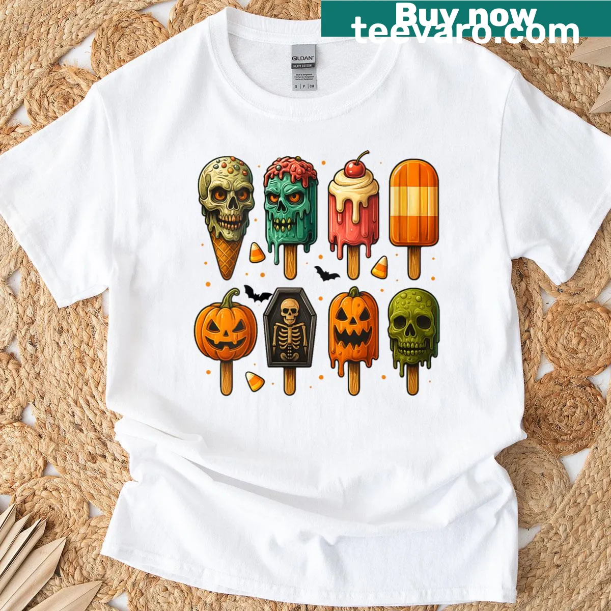 Ice cream-themed horror graphic on t-shirt — on a men's t-shirt