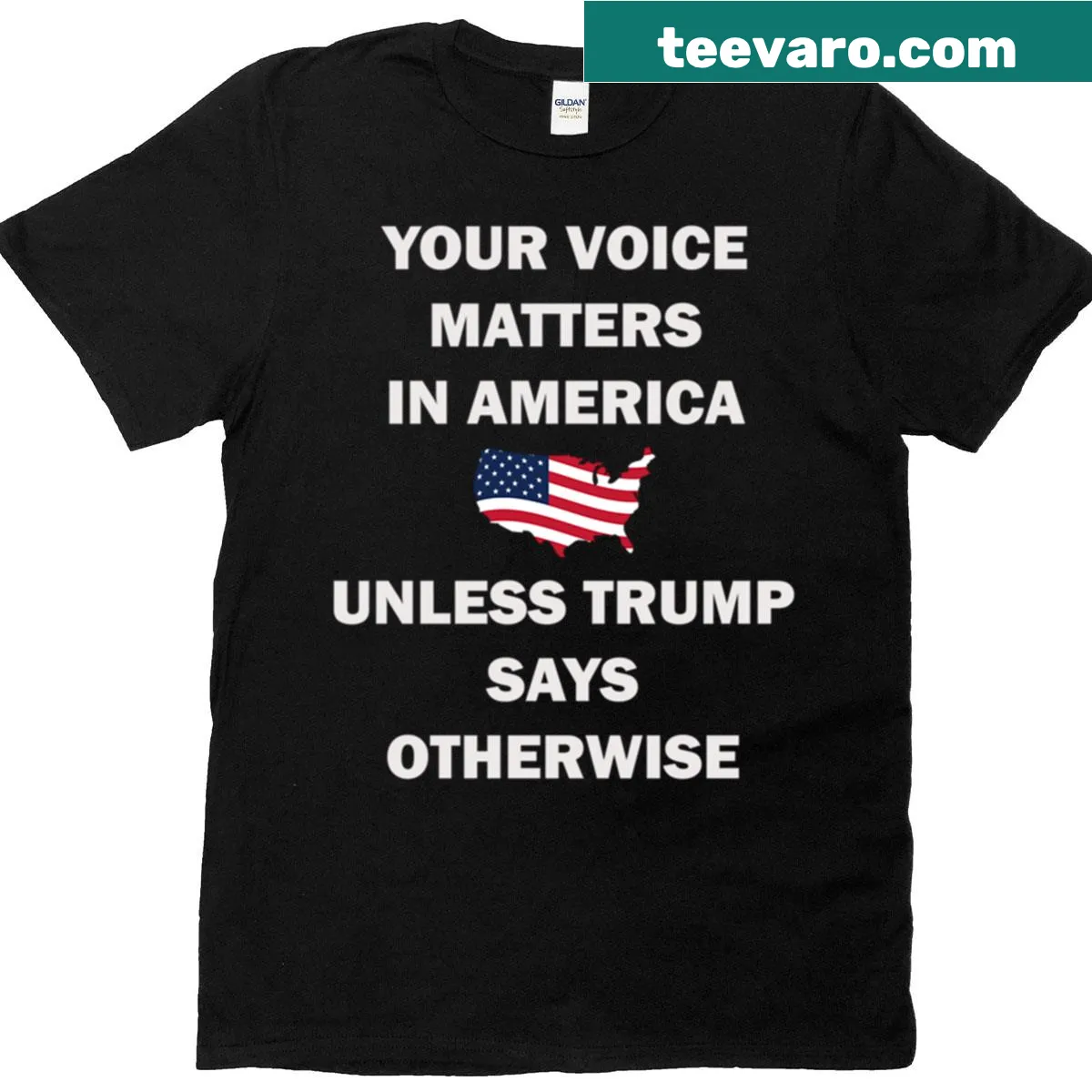 T-shirt with the phrase 'Your Voice Matters In America' in bold typography — on a men's t-shirt
