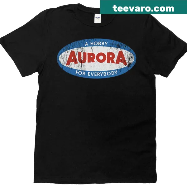 Vintage Aurora model kits emblem on a worn t-shirt