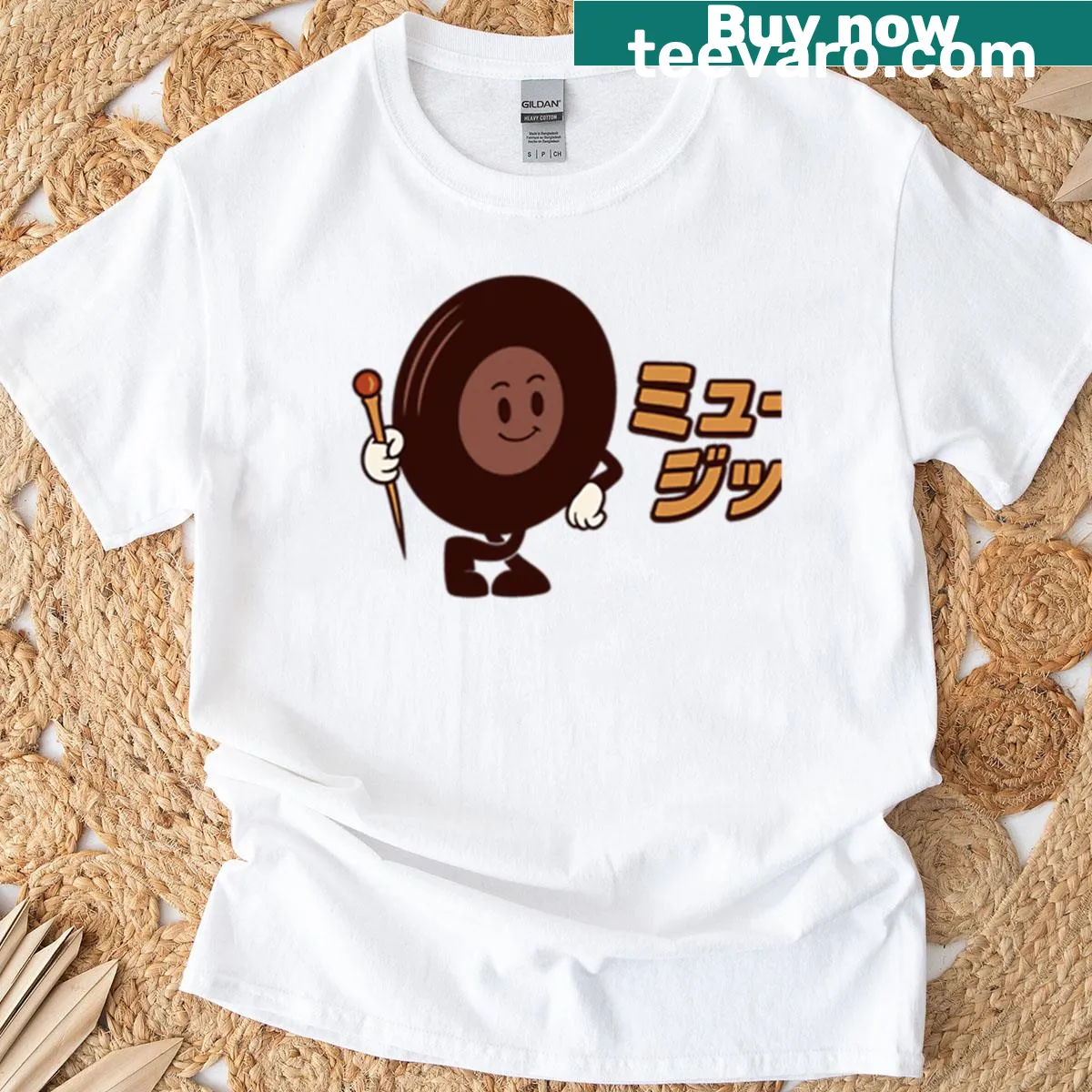 Music-themed graphic T-shirt — on a men's t-shirt