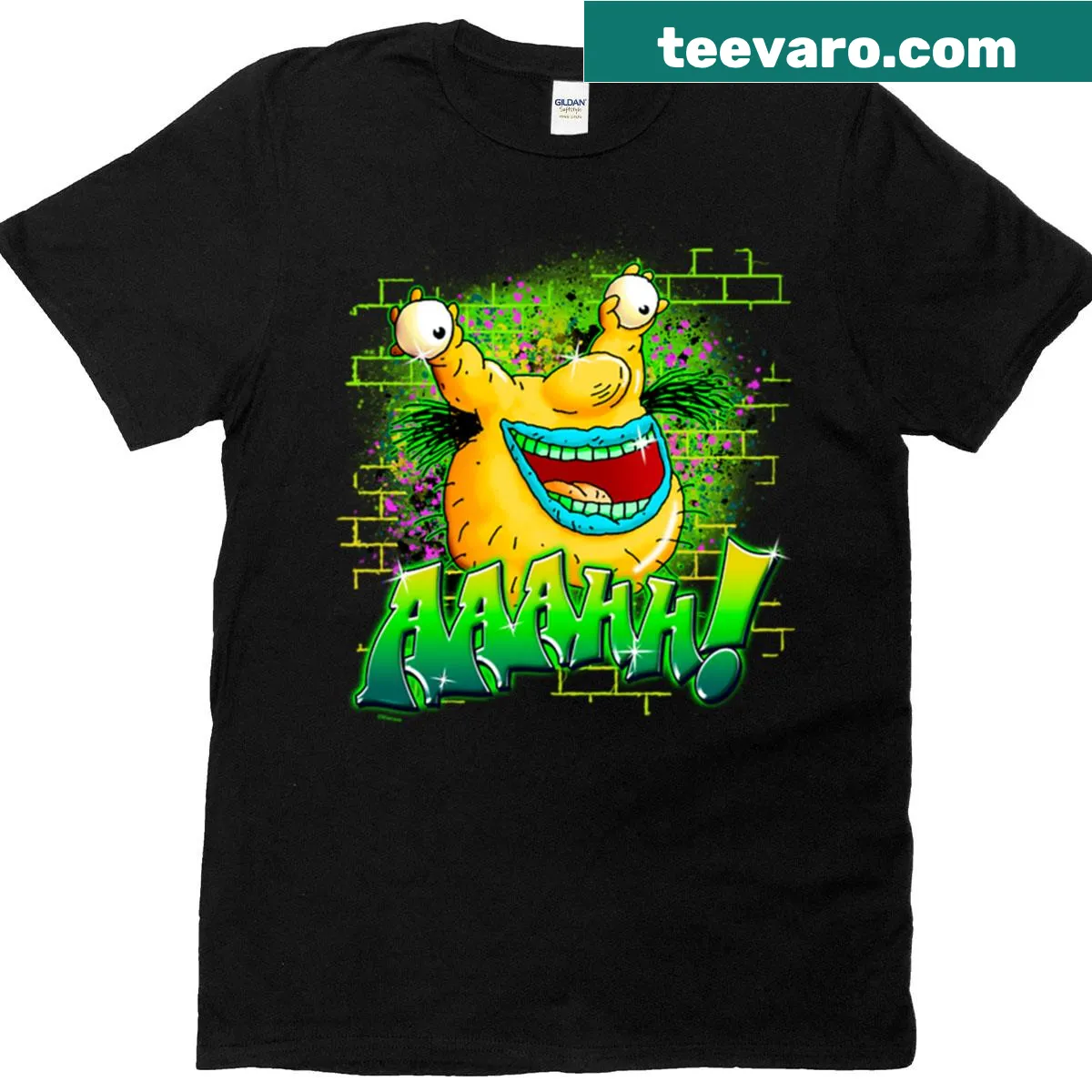 Vintage badge design featuring Krumm from Aaahh Real Monsters on a T-shirt. — on a men's t-shirt