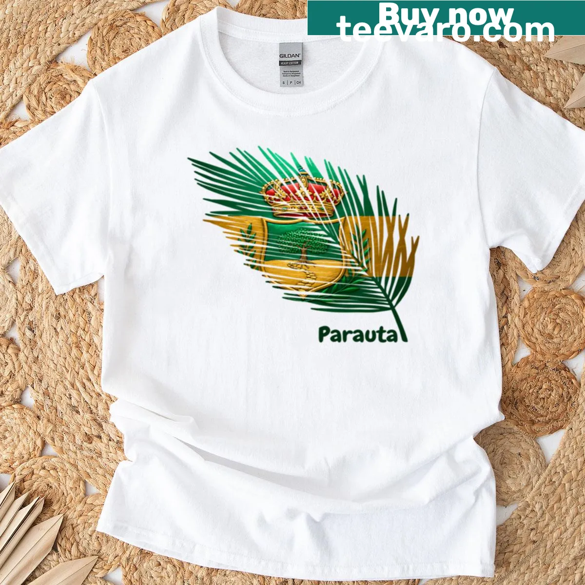 Abstract feather design T-shirt inspired by the flag of Parauta — on a men's t-shirt