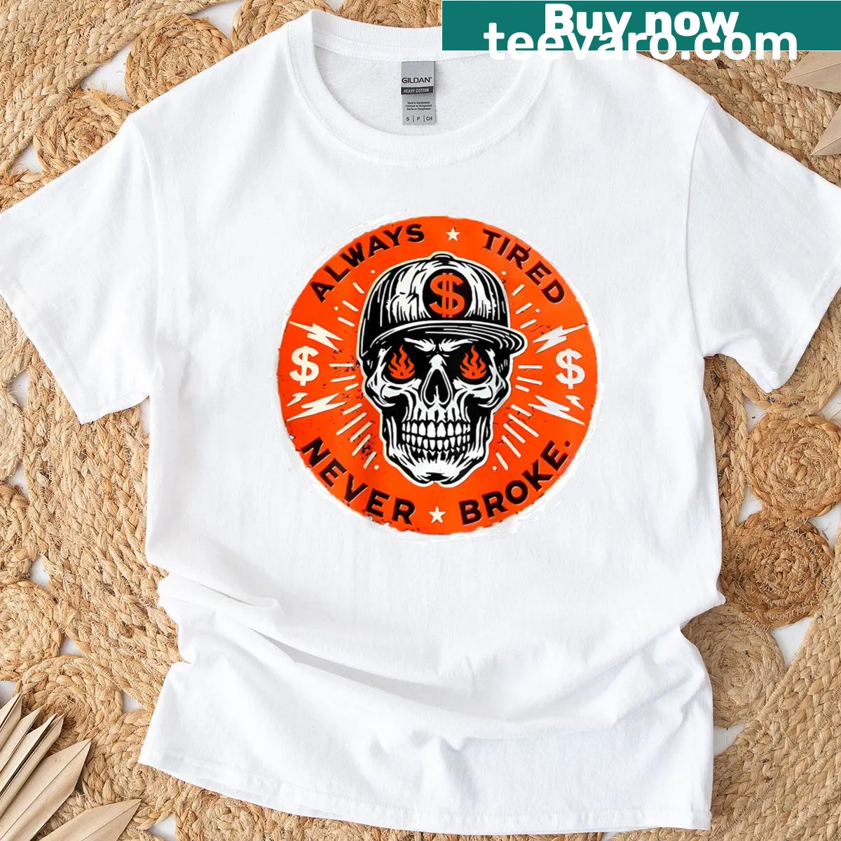 Edgy T-shirt with skull graphic and text on back — on a men's t-shirt