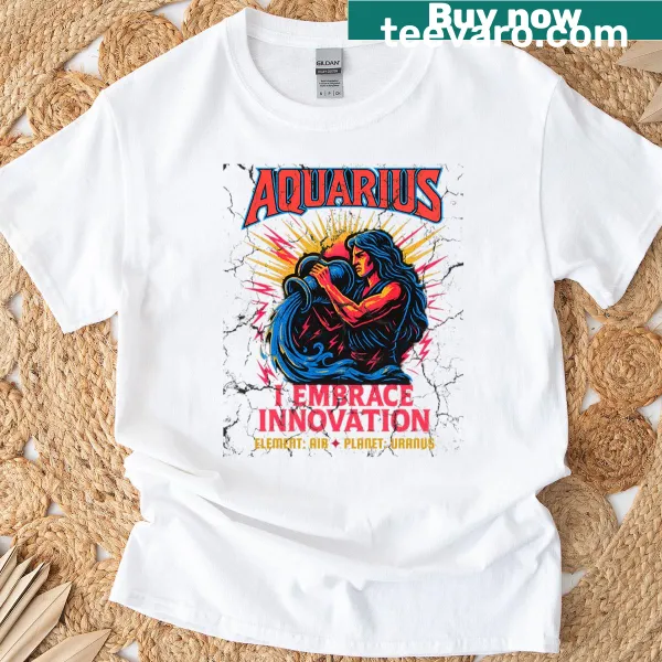 T-shirt with Aquarius zodiac design inspired by 80s rock bands