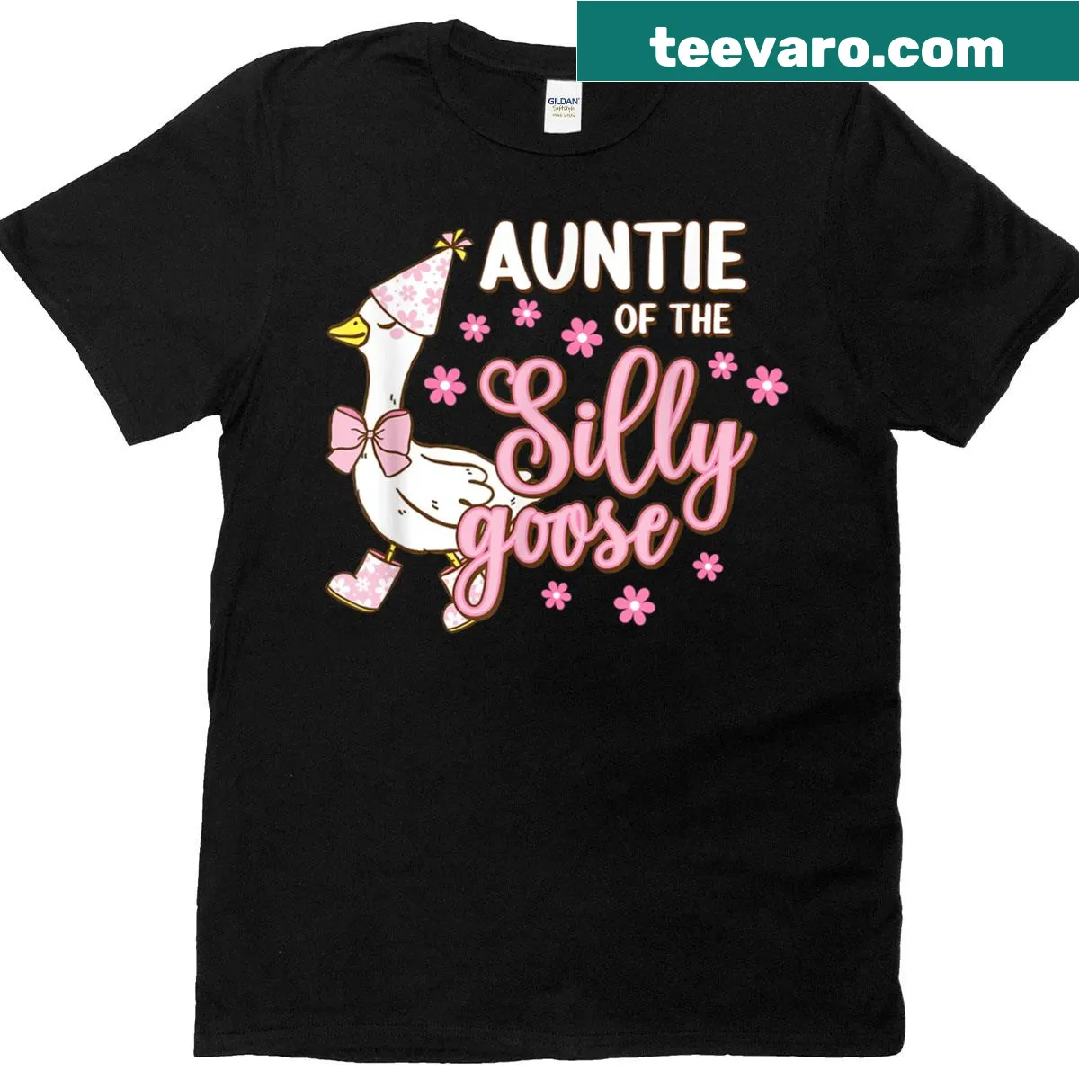 Cute birthday t-shirt for an aunt featuring 'Auntie Of The Silly Goose' text — on a men's t-shirt