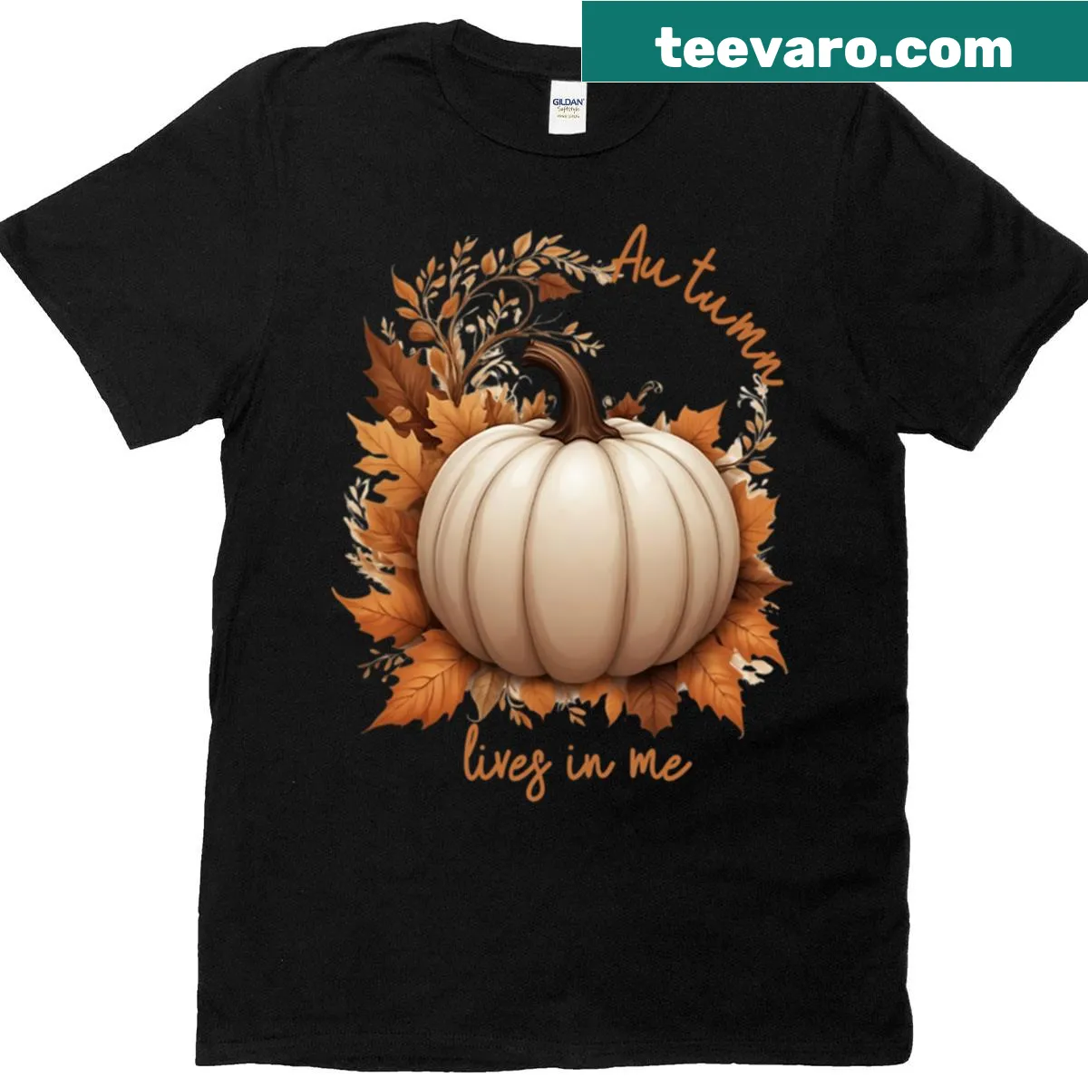 Whimsical T-shirt featuring a white pumpkin design — on a men's t-shirt