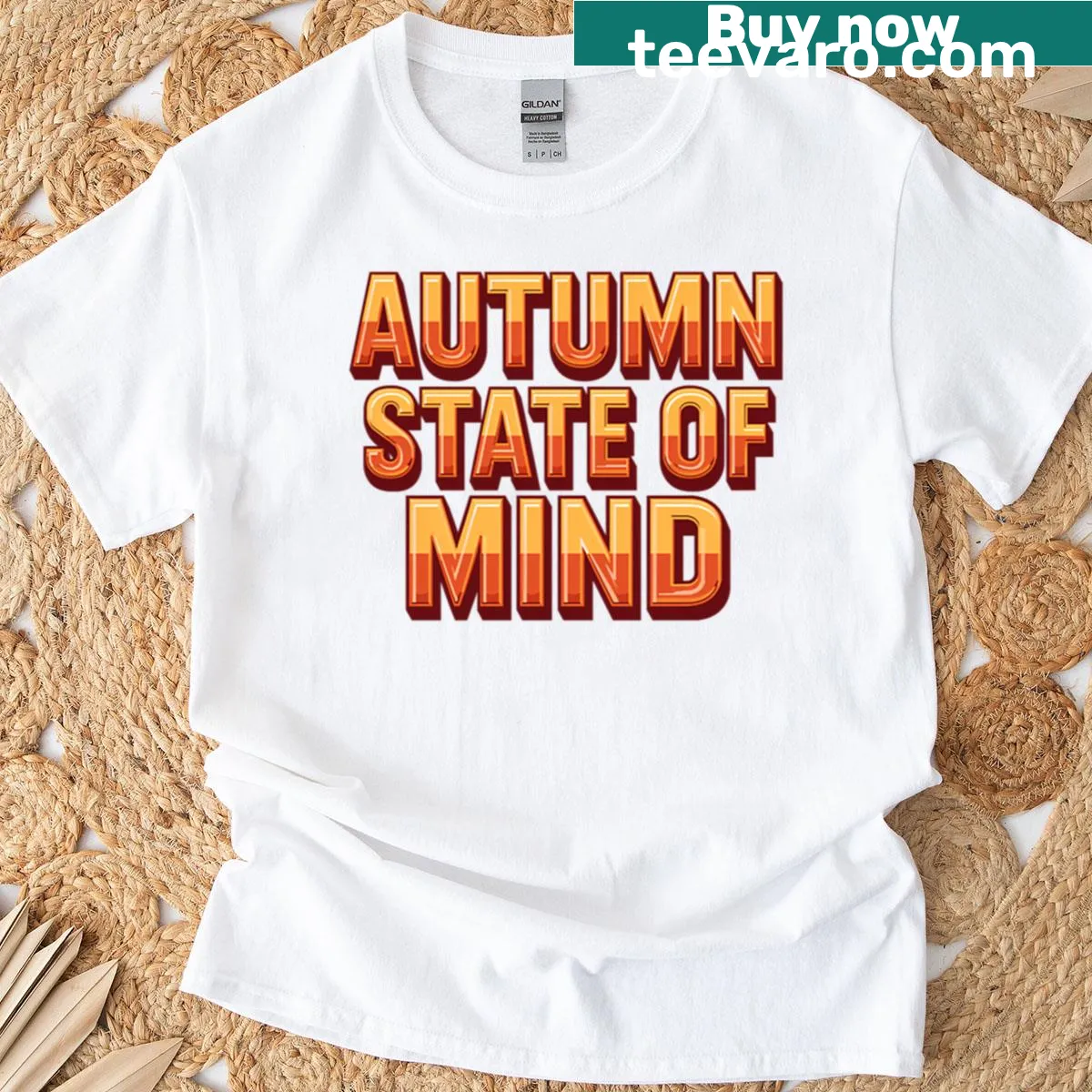 Retro typography T-shirt with 'Autumn State Of Mind' quote — on a men's t-shirt