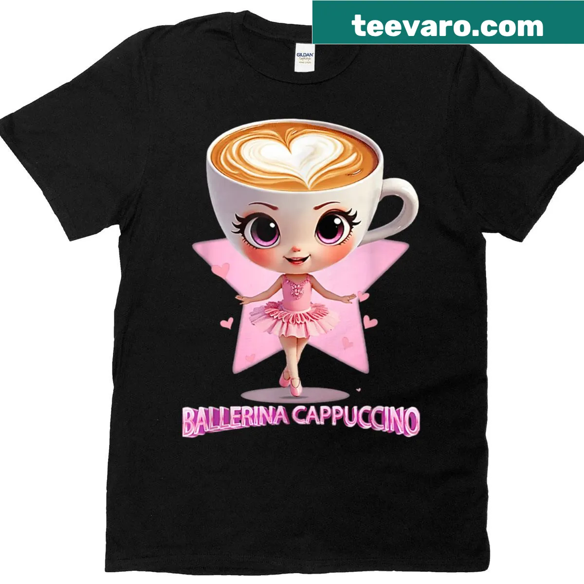 Funny coffee-themed t-shirt with a ballerina and cappuccino graphic. — on a men's t-shirt