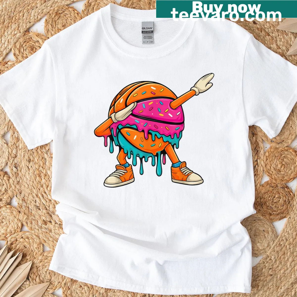 Funny dabbing basketball player with ice cream graphic t-shirt for kids — on a men's t-shirt