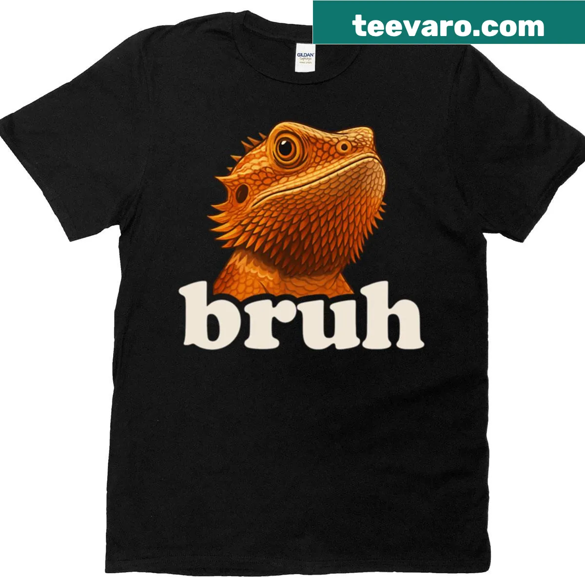 Funny bearded dragon T-shirt featuring a cartoon lizard with a meme expression — on a men's t-shirt