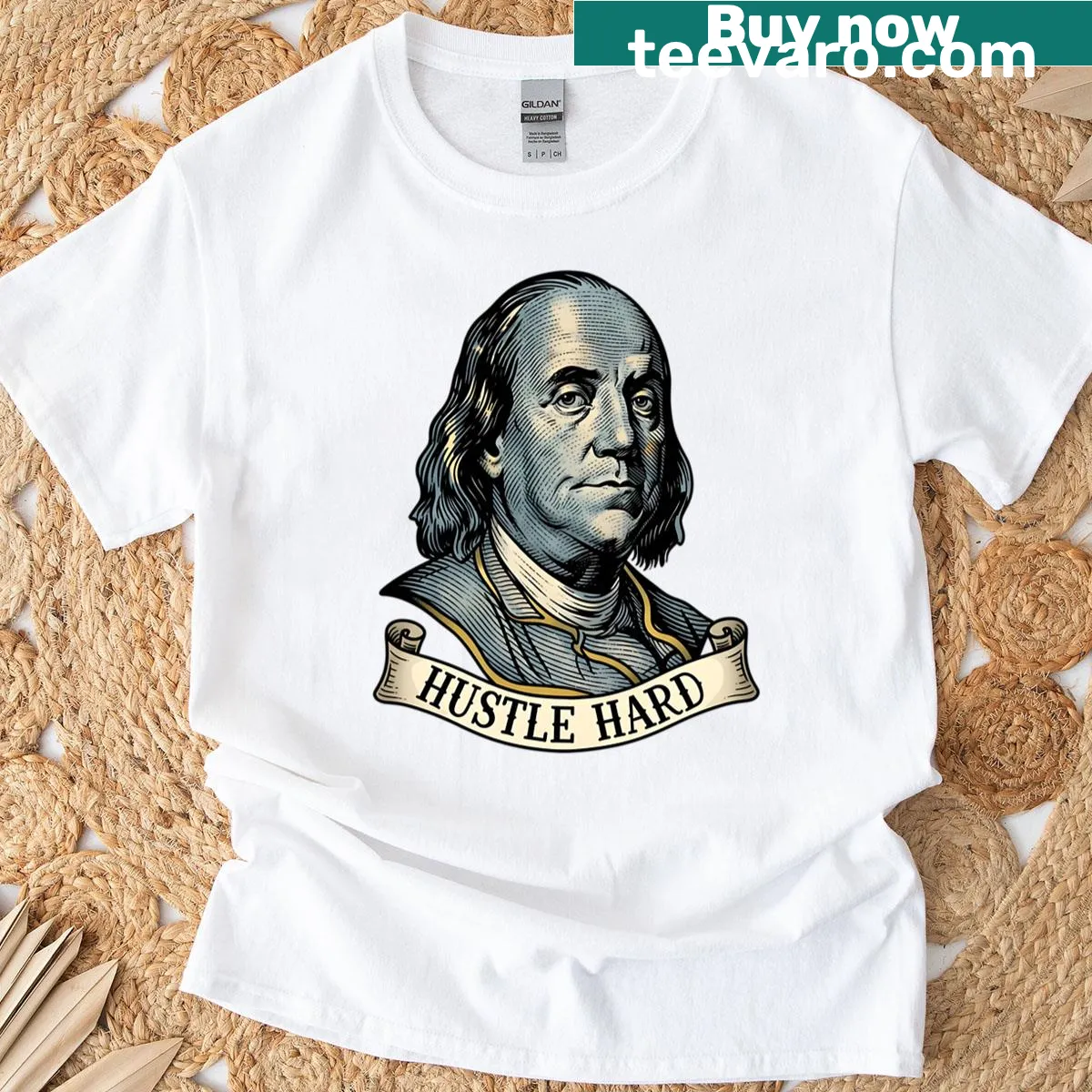 Retro portrait t-shirt of Benjamin Franklin in a classic style — on a men's t-shirt