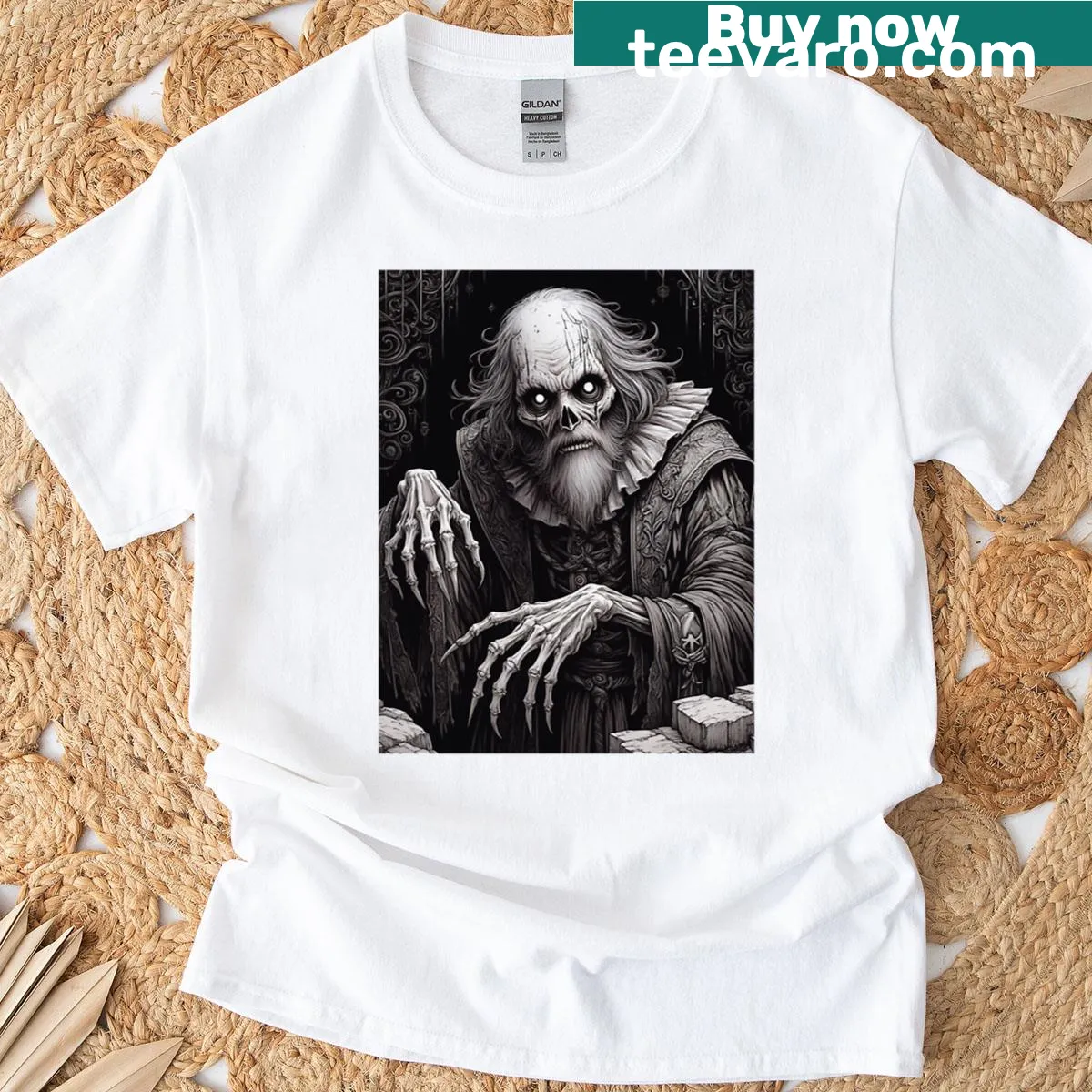 Oversized vampire lord t-shirt with a blood-soaked graphic — on a men's t-shirt