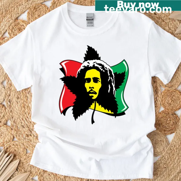 Graphic T-shirt featuring Bob Marley with reggae-themed design