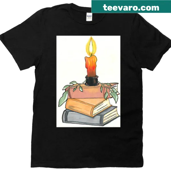 Heartwarming T-shirt design featuring books and a candle