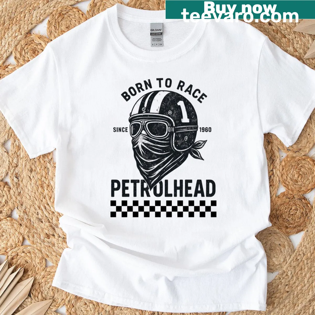 Oversized t-shirt with 'Born To Race' car enthusiast graphic — on a men's t-shirt