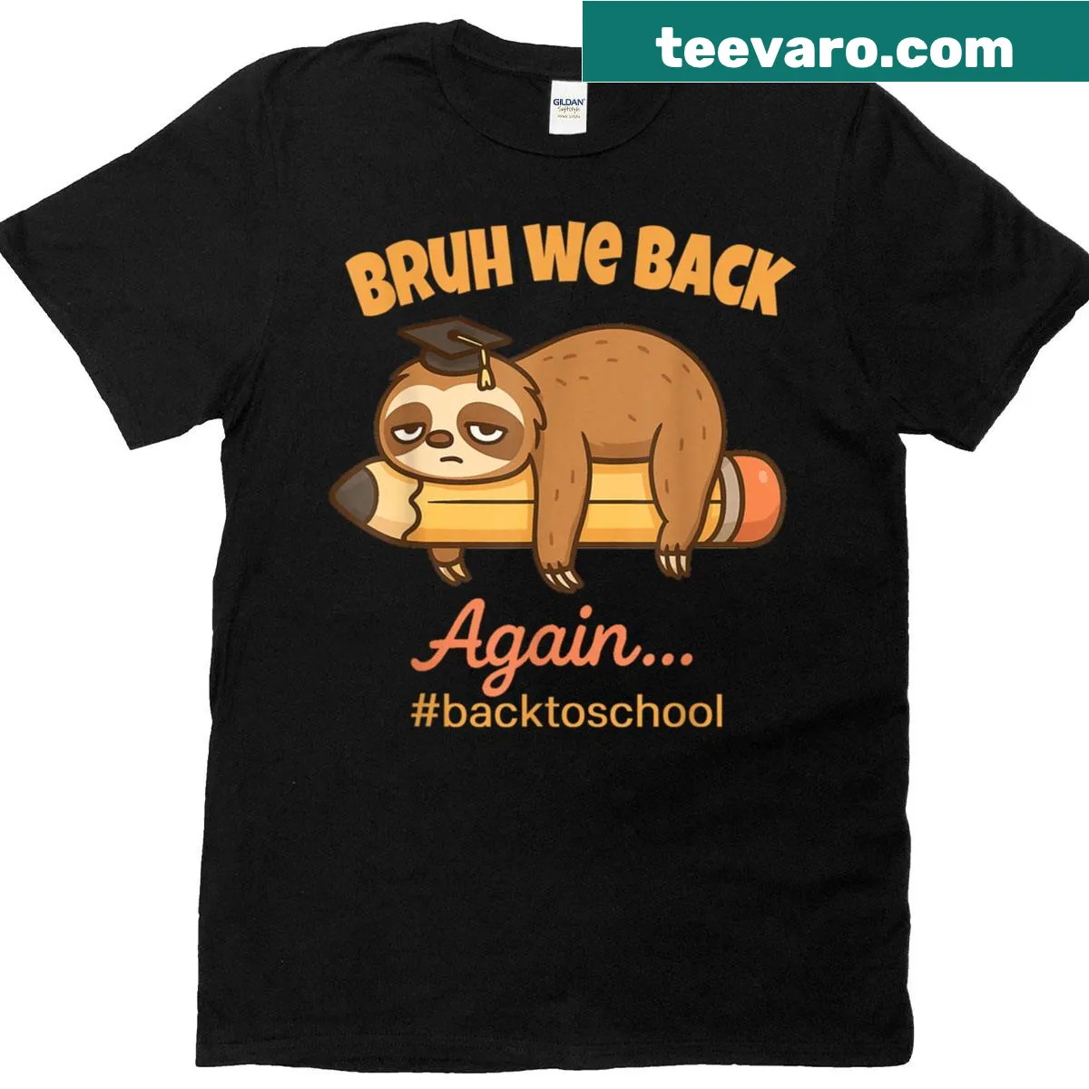 Funny sloth graphic T-shirt with back-to-school saying — on a men's t-shirt