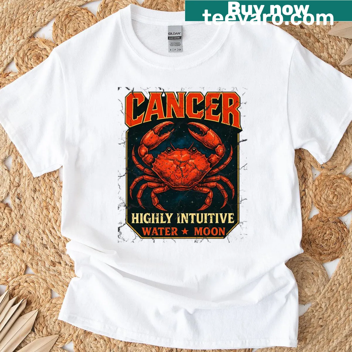 80s rock band zodiac Cancer graphic t-shirt — on a men's t-shirt