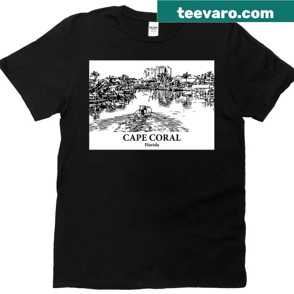 Illustrative Cape Coral T-shirt featuring waterways and landscapes